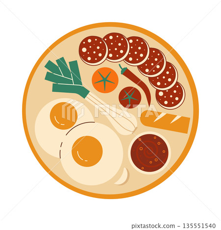 Traditional Balkan Fried Eggs Plate 135551540