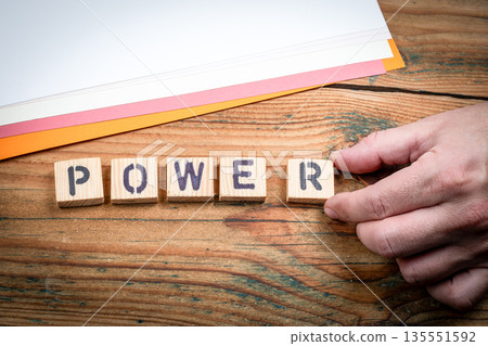 POWER Word From Wooden Alphabet Letters. Colored Paper POWER Word From Wooden Alphabet Letters. Colored Paper 135551592