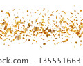 Golden confetti vector border with ribbons and glitter isolated on white background. Flying yellow elements for birthday party anniversary and carnival event design. 135551663
