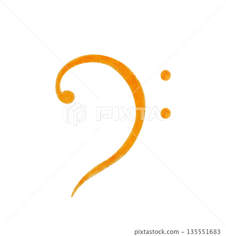 Bass clef musical symbol hand-painted watercolor isolated on white background, low register music notation, ideal for music education, theory worksheets, sheet design, posters, logos, creative 135551683
