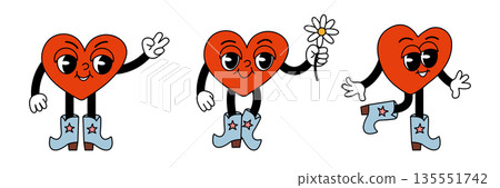 Groovy colorful heart characters illustration set Groovy colorful heart characters illustration set 135551742