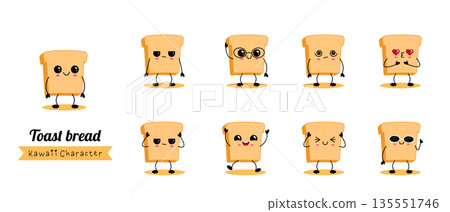 Kawaii toast bread character emotions set 135551746