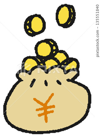 Hand drawn illustration of a cash bag filled with Japanese yen Hand drawn illustration of a cash bag filled with Japanese yen 135551840