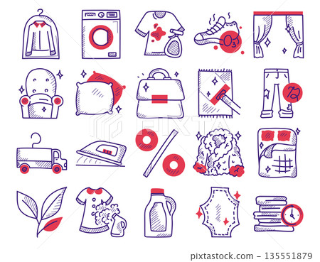 Laundry service doodle icon set 135551879