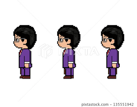 Glasses-wearing working man walking_sideways (purple clothes) pixel art 135551942