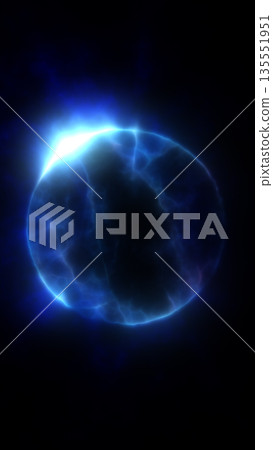 Glowing abstract blue sphere with plasma energy texture on dark background, symbolizing power and futuristic technology 135551951