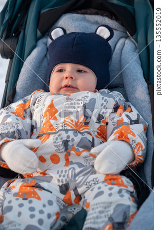 Baby in Stroller Enjoying Winter Outdoors Baby in Stroller Enjoying Winter Outdoors 135552019
