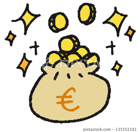 Hand drawn illustration of a cash bag filled with euros 135552181