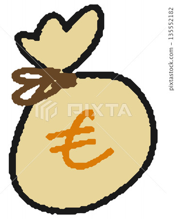 Hand drawn illustration of a cash bag filled with euros 135552182