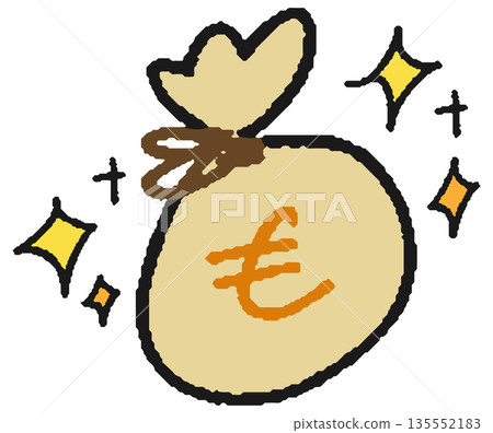 手繪插圖,一個裝滿歐元的現金袋 手繪插圖,一個裝滿歐元的現金袋 135552183