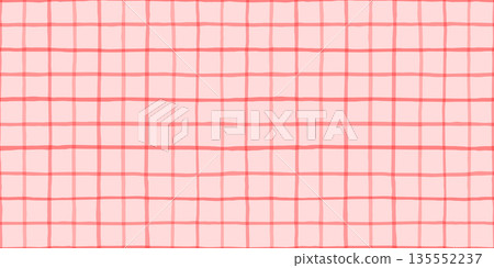 Cute romantic painted doodle check vector seamless pattern with irregular lines for girly designs and backgrounds for Valentine's Day 135552237