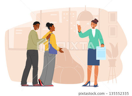 Real estate manager proudly with official-looking certificate or property deed for potential owners 135552335