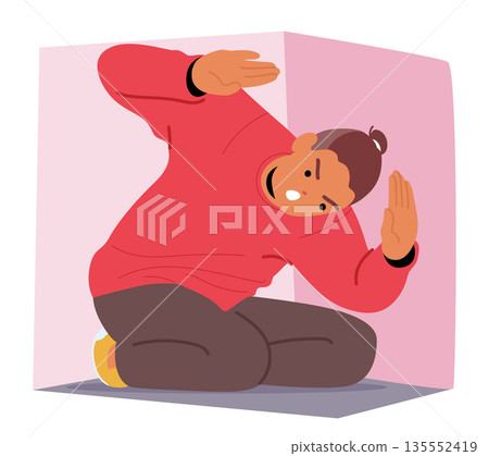 Young man terrified of feeling trapped in small box and suffering from symptoms of claustrophobia Young man terrified of feeling trapped in small box and suffering from symptoms of claustrophobia 135552419