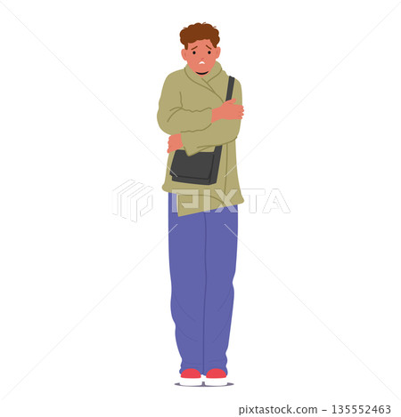 Scared teenage boy trembling body hugging shoulders trying to calm down during panic attack Scared teenage boy trembling body hugging shoulders trying to calm down during panic attack 135552463