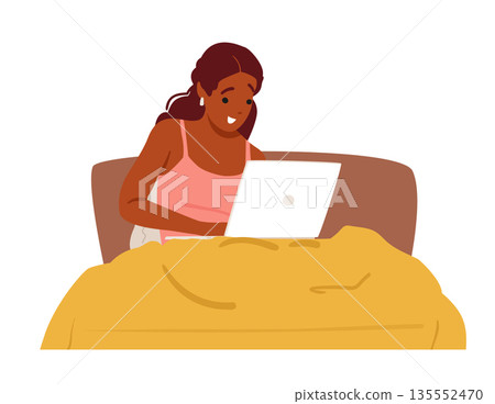 Young woman with excited and joyful expression on face using laptop sitting in cozy home bed Young woman with excited and joyful expression on face using laptop sitting in cozy home bed 135552470