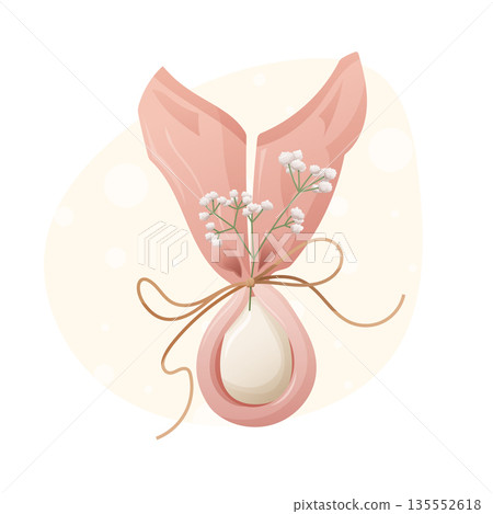 Easter egg wrapped as bunny ears with ribbon and flowers 135552618