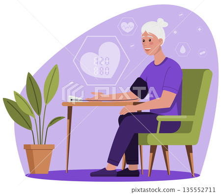 Elderly Woman Checking Blood Pressure at Home Elderly Woman Checking Blood Pressure at Home 135552711