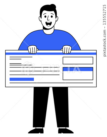 Happy Man Holding Giant Check Happy Man Holding Giant Check 135552715