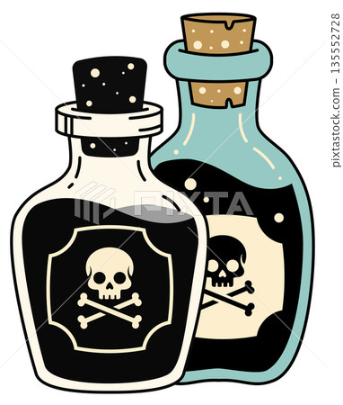 Poison Bottles with Skull and Crossbones Labels 135552728