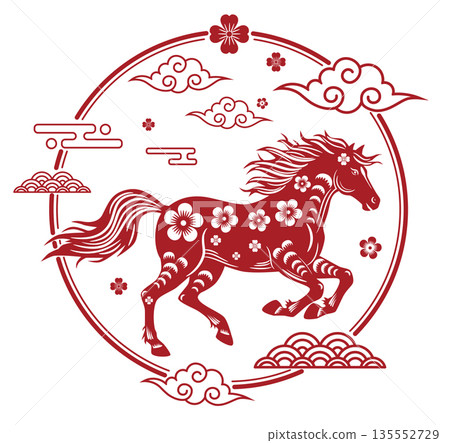 Red Horse Silhouette with Floral Design Red Horse Silhouette with Floral Design 135552729