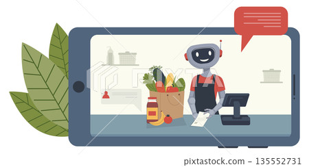 Robot Assistant on Mobile Grocery App Robot Assistant on Mobile Grocery App 135552731
