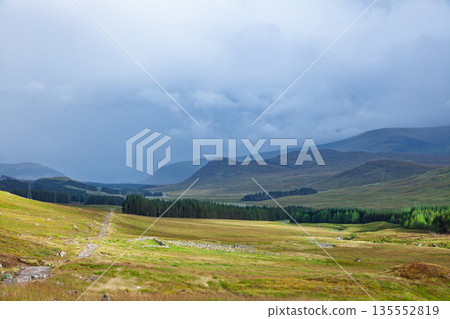 General Wade military road through Scottish Highlands moorland General Wade military road through Scottish Highlands moorland 135552819