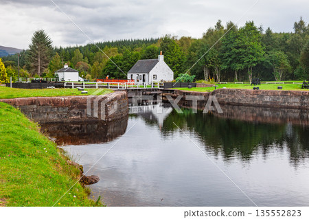 Cullochy Lock on Caledonian Canal in rural Scotland Cullochy Lock on Caledonian Canal in rural Scotland 135552823