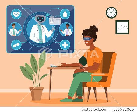 Dark Skinned Woman Using Virtual Reality Telemedicine Dark Skinned Woman Using Virtual Reality Telemedicine 135552860