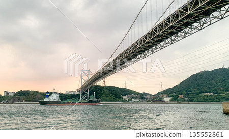 Kanmon Bridge across the Kanmon Straits seen from below Kanmon Bridge across the Kanmon Straits seen from below 135552861