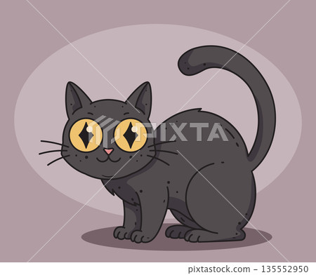 Cartoon Black Cat with Sparkling Yellow Eyes Cartoon Black Cat with Sparkling Yellow Eyes 135552950