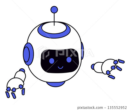 Cartoon Robot with Smiling Face and Hands 135552952