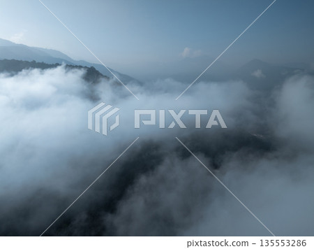 Aerial view of beautiful tropical forest mountain landscape in the Yalu Zangbu River valley area, Tibet,China 135553286