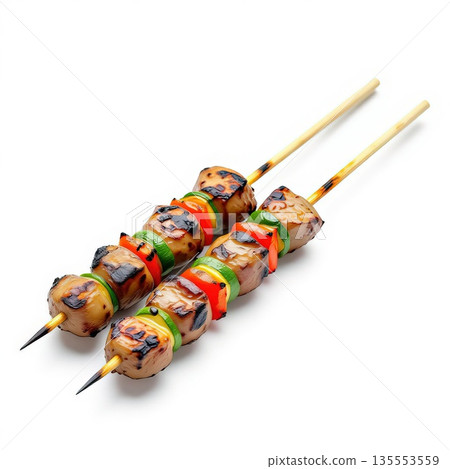 Grilled Skewers with Colorful Vegetables and Juicy Meat Pieces Grilled Skewers with Colorful Vegetables and Juicy Meat Pieces 135553559