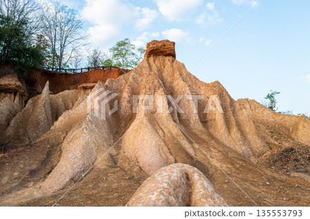 Strange landscape called Phae Mueang Phi in Phrae province, Thailand. 135553793