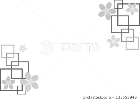 Gray frame with many square patterns and cherry blossoms Gray frame with many square patterns and cherry blossoms 135553949