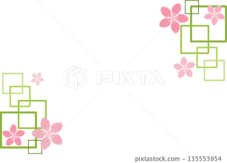 Yellow-green square pattern and cherry blossom frame Yellow-green square pattern and cherry blossom frame 135553954
