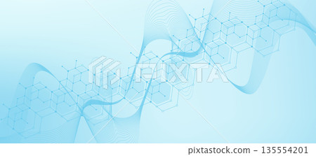 Health care or medical abstract background with hexagons, lines and dots. Scientific innovation banner template concept. Biology and pharmaceutical technology background. Vector illustration. Health care or medical abstract background with hexagons, lines and dots. Scientific innovation banner template concept. Biology and pharmaceutical technology background. Vector illustration. 135554201