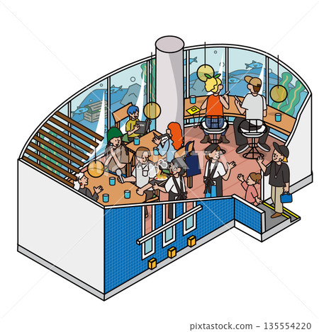 餐廳圖片，您可以在用餐的同時欣賞水族館的景色。 135554220