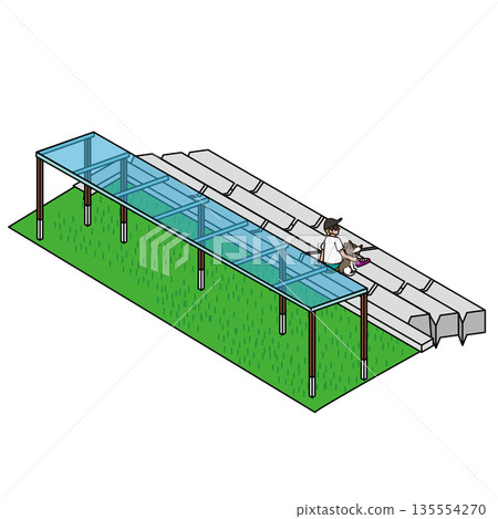 旅遊設施和公園裡人們在泡腳池放鬆的插圖素材 135554270