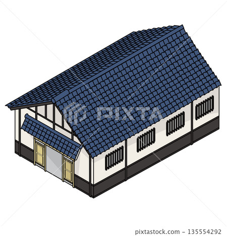 描繪傳統日式房屋的建築插圖 135554292