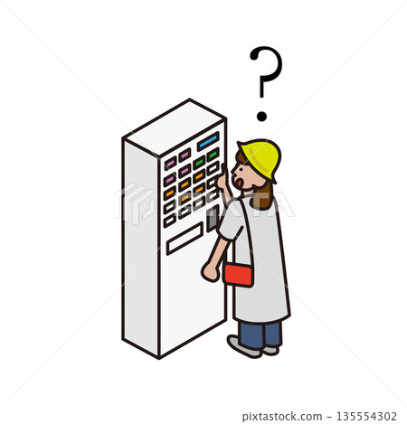 Illustration material of a woman who is having trouble figuring out how to use a ticket machine Illustration material of a woman who is having trouble figuring out how to use a ticket machine 135554302
