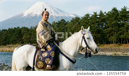 A realistic image of Tokugawa Yoshimune, the 8th Shogun of the Edo Shogunate, riding a white horse 135554759
