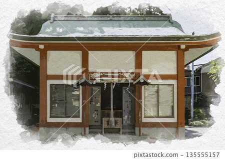Watercolor style cave, Ebisu Shrine, worship hall, Awaji City, Hyogo Prefecture 135555157