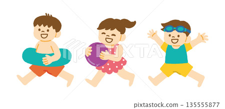 海之子 3 人 游泳圈 沙灘球 泳衣插圖 135555877