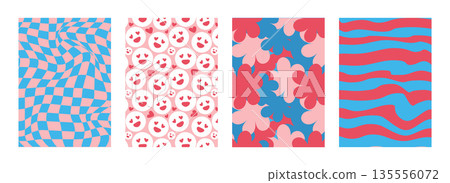 Retro 70s Pattern Backgrounds. Vintage Groovy Abstract Shapes Set in a vector illustration 135556072