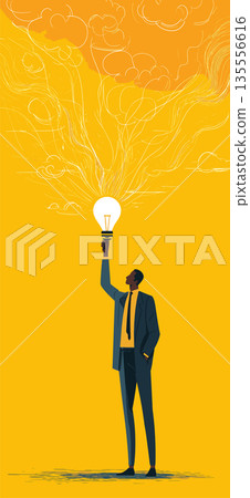 Businessman holding light bulb representing creative idea. Businessman reaching for a glowing light bulb, symbolizing new ideas and innovation Businessman holding light bulb representing creative idea. Businessman reaching for a glowing light bulb, symbolizing new ideas and innovation 135556616