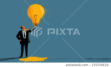 Businessman holding light bulb representing creative idea. Businessman reaching for a glowing light bulb, symbolizing new ideas and innovation Businessman holding light bulb representing creative idea. Businessman reaching for a glowing light bulb, symbolizing new ideas and innovation 135556619