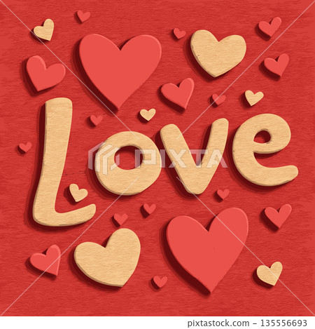 Textured love word with hearts on red background. Textured word love with small hearts creating a festive Valentine's Day or romantic design Textured love word with hearts on red background. Textured word love with small hearts creating a festive Valentine's Day or romantic design 135556693