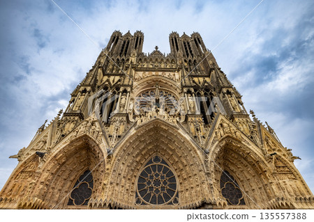 Reims, Marne, Grand-Est, France, August, 28th, 2025, Champagne Area, Vertical Gothic structure 135557388