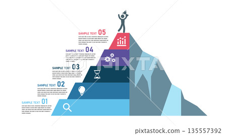 5 Step Pyramid Infographic with Trophy and Business Icons 135557392